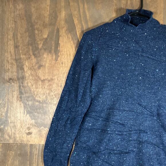 LOFT Womens Sweater Navy Blue Speckled Mock Neck Long Sleeve Stretch Small - Picture 4 of 12